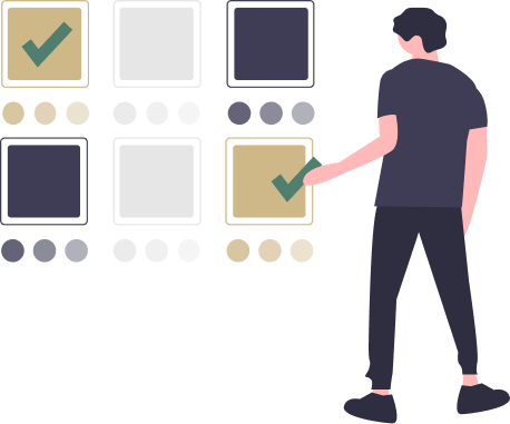 Illustration d'une personne devant plusieurs cases à cocher